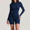Traje de fitness ajustado de una pieza, con cremallera, manga larga, estilo europeo y americano transfronterizo, mono deportivo, traje de running, conjunto de yoga y atuendo de ciclismo