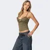 Conjunto de Roupa Estilo Europeu e Americano com Top Tomara-que-Caia, Fivela de Couro e Conjunto Falso de Duas Peças, Regata Estilo Americano para Usar por Cima, em Poliéster Preto Quente e Verde Militar