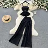Conjunto de Duas Peças Minimalista para o Trabalho Feminino, Primavera e Verão, Toque de Luxo, Colete Acinturado com Alças Finas, Calça de Cintura Alta Wide Leg