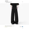 Pantalones de Vestir Formales, Peso Pesado 280g, Estilo Retro Americano, Pantalones Negros para Hombre, Caída de Alta Gama, Pantalones Casuales Sueltos de Pierna Ancha