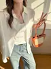 Camisa de Lino Azul para Mujer, Nuevo Básico Versátil de Primavera/Verano, Cárdigan Protector Solar con Estilo Old Money de Alta Gama