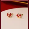 Pendientes Xiangyun Ruyi de Plata Pura 999 Estilo Caliente Año Nuevo 2025 Nuevo Chinoiserie Pendientes Rojos Pendientes de Regalo