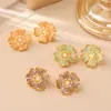 Brincos de Flor com Gotejamento de Óleo Frescos e Doces Estilo Floresta, Moda de Alto Padrão, Brincos de Temperamento Exquisitos e Elegantes, Acessórios Delicados