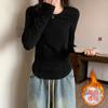 Camiseta Feminina de Veludo com Fios, Ombro, Ajuste Slim, Manga Longa, Outono e Inverno, Retrô, Espinha de Peixe, Cintura Justa, Europeia, Camiseta Básica, Top