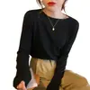 Camiseta básica de punto blanco elegante para otoño e invierno para mujer, de manga larga, corte holgado, versátil, suéter pullover suave y acogedor