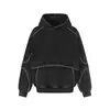 Sudadera con capucha de forro polar lavada y desgastada estilo retro americano de marca de moda para hombre, sudadera con capucha holgada y perezosa con empalmes deconstruidos