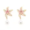 Europa y Estados Unidos tendencia de moda nueva transfronteriza pendientes creativos lindos exagerados de estrella de mar con incrustaciones de diamantes y perlas