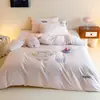 Conjunto de cama de três ou quatro peças, outono/inverno, de algodão escovado, fresco e simples, incluindo um lençol com elástico, na cor rosa, projetado para uma estética jovem
