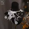 Collar Gargantilla de Plumas con Perlas Estilo Bosque Blanco Personalizado Hecho a Mano de Nuevo Estilo para Novias, Sesiones de Fotos de Boda y Accesorios de Vestido, Multicapa