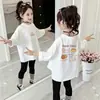 Camiseta Básica Versátil Casual Suelta Estilo Coreano para Niñas de Primavera y Otoño Camiseta de Manga Larga de Dibujos Animados para Niños 100% Algodón de Moda
