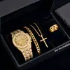 Reloj de cuarzo para hombre, octagonal, con remaches, esfera extragrande, tres subesferas, adornado con pedrería, de acero inoxidable, con cronógrafo, elegante