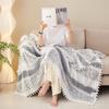 Manta Jacquard Colorida Catiônica Multifuncional, Manta Decorativa com Pompons para Sofá de Quarto, Manta para Soneca no Escritório