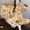 Pijama Laranja Moe Fun Cartoon Kappibala Feminina Verão Ins Moda Casual Manga Curta Três Peças Roupa de Casa Atacado