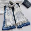 Jiamei Cetim Macio Sedoso Longo Cachecol Feminino Temperamento Estilo Nacional Azul e Bambu Estampado Novo Estilo Chinês Cachecol Xale