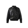 Chaqueta de Cuero PU Retro de Marca Americana Tendencia Nandchn para Hombres y Mujeres, Chaqueta de Motociclista Holgada con Solapa J10075
