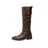 Novo estilo outono e inverno para um look de pernas deslumbrante~ Botas longas da moda com bico redondo, fivela estilosa e salto grosso para mulheres, botas de montaria de cano alto