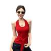 Camisola Sexy Amarela de Gola Halter para Mulheres com Costas Lindas, Regata Slim Sem Mangas com Alças de Verão para o Dia a Dia com Design Elegante para Garotas Hot