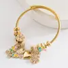 Pulsera de Acero Inoxidable Panjia Dora para Bricolaje Transfronterizo, Corazón de Mariposa, Trébol de Cuatro Hojas, Versátil, Incrustada de Diamantes, Pulsera Ajustable para Mujer