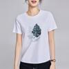 Verão 2026 Novo Estilo Bordado de Folhas com Lantejoulas Algodão Mercerizado Manga Curta Camiseta de Algodão para Mulheres Visual Solto Emagrecedor Gola Redonda Camiseta