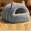Cama para Gato Inverno Quente Meio Fechada Algodão Macio Casa de Gato Interna Universal Formato de Orelha de Gato Cama para Pet Em Estoque Atacado