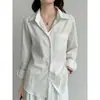 Camisa rosa de lino-Tencel-algodón para mujer, top blanco suelto casual de manga larga para primavera-verano con protección solar, chaqueta cárdigan fina