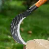 Hoz Martillada de Acero al Manganeso para Cortar Tallos de Maíz, Hierba y Ramas; Machete de Doble Propósito para Cortar y Deshierbar