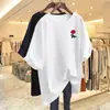 Camiseta de Manga Corta de Algodón Puro con Estampado Floral Sencillo para Mujer, Nuevo Estilo Verano 2026, Top Holgado y Versátil de Manga Media que Cubre las Caderas