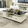Mesa de Centro Redonda Europeia com Cantos Arredondados Gabinete de TV Moderno Simples Combinação de Mesa de Centro Mesa de Centro Pequena para Apartamento Mesa de Centro de Vidro Temperado Mesa Sala de Estar