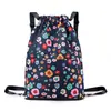 Mochila con Cordón Estampada para Mujer, Gran Capacidad Plegable de Almacenamiento, Bolsa Deportiva para Gimnasio, Mochila de Viaje con Cordón, Plegable