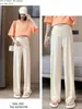 Pantalones de Maternidad Verano Ropa Exterior Tallas Grandes Seda de Hielo Pierna Ancha Verano Delgados Rectos Casuales Sueltos Anti-Mosquitos Pantalones de Soporte para el Vientre