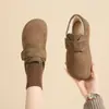 Sapatos de outono/inverno estilo Birkenstock de alta qualidade, forrados com fleece, sola macia, novo design retrô, sola grossa, com fechos tipo "feijão mágico", sapatos planos, quentes e confortáveis de algodão para uso interno