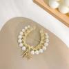 Broche Retro de Perla Barroca Espiga de Trigo para Mujer Oro Mate de Alta Gama Corsage Abrigo Pin Elegante Accesorios para Traje