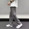 Jeans transfronterizos de cintura elástica para hombre, forrados de polar para otoño/invierno, estilo streetwear americano, pantalones casuales anchos de moda, pantalones largos de pierna recta