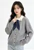 Cárdigan de punto estilo universitario coreano con lunares y cuello polo para mujer, nuevo abrigo suéter de punto de manga larga suelto para otoño e invierno