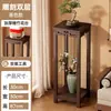 Suporte de Flores para Varanda, Suporte de Flores de Bambu Estilo Chinês de Chão, Suporte para Bonsai, Rack de Armazenamento Zen Multicamadas Esculpido, Suporte de Flores para Interior Estilo Chinês