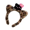 Bonita diadema de gato con orejas de gato de piel negra, diadema de peluche de leopardo, accesorios para el cabello de dibujos animados.