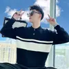 Suéter de solapa de alta gama para hombre, moda de primavera y otoño, nuevo estilo, top informal para hombre, camisa polo de manga larga 2024