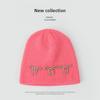 Celebrante de Internet Mismo Estilo Coreano Lazo Cuentas Sombrero de Lana Tejido Otoño e Invierno Doble Capa Cálido Combinable Moda Protección para los Oídos Sombrero para el Frío
