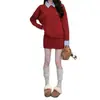Conjunto de Tricô Casual Transfronteiriço para Mulheres 2026 Outono/Inverno Novo Top Patchwork com Gola Listrada Conjunto de Duas Peças