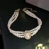 Collar de Perlas Multicapa Joyería para Mujer Collar de Cadena Ovalada de Lana Incrustado de Diamantes Vestido Cadena Clavícula Lujo Ligero Estilo Hepburn Vintage