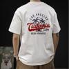 Moda Verão 2024 Nova Marca de Moda Transfronteiriça Masculina Solta Retrô Americana Manga Curta Camiseta Masculina Coqueiro Redonda Tendência
