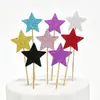 Inserts decorativos para pastel de cumpleaños de papel brillante, estrellas de cinco puntas y corazones, toppers pequeños para decoración de postres de fiesta, 5 piezas