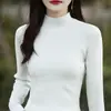Suéter de base de algodão puro ready-to-wear transfronteiriço para mulheres, novo versátil de malha canelada de manga longa com gola semi-alta para primavera e outono de 2025