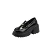 5077-2 Mocasines Blancos Camelia de Suela Gruesa para Mujer 2026 Nuevo Estilo Estilo Británico Zapatos Pequeños de Cuero