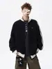 Moletom cardigã texturizado com listras verticais bordadas para homens, jaqueta esportiva casual de primavera, resistente, com gola alta, corte solto