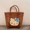 Nueva Cesta de Mimbre de Bambú y Ratán Negra de Cuero Estilo Chino con Bordado de Peluche Kt, Bolso de Mano, Hombro, para Verduras, Bolso Tote para Viajero