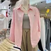 Camisa Casual Holgada para Mujer 2024 Primavera Nueva Bordada de Poni Algodón Lavado Manga Larga Versátil Camisa para Vestir por Capas