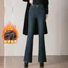 1031 micro-jeans forrado em fleece plus size calça de sino calças femininas calças para mulheres de meia-idade mãe grossa cintura alta fina