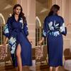 Pijama Femenino Transfronterizo Wenhua Primavera y Otoño Nuevo Estilo Manga Tres Cuartos Satín Talla Grande Bata de Noche Ropa de Casa de Manga Larga para Mujer Wp3430