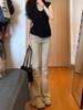 Jeans Retro Estilo Americano Color Caqui Micro-acampanados para Mujer Otoño e Invierno Nuevos Estilo Spice Girls Cintura Alta Ajustados Rectos Pantalones de Herradura